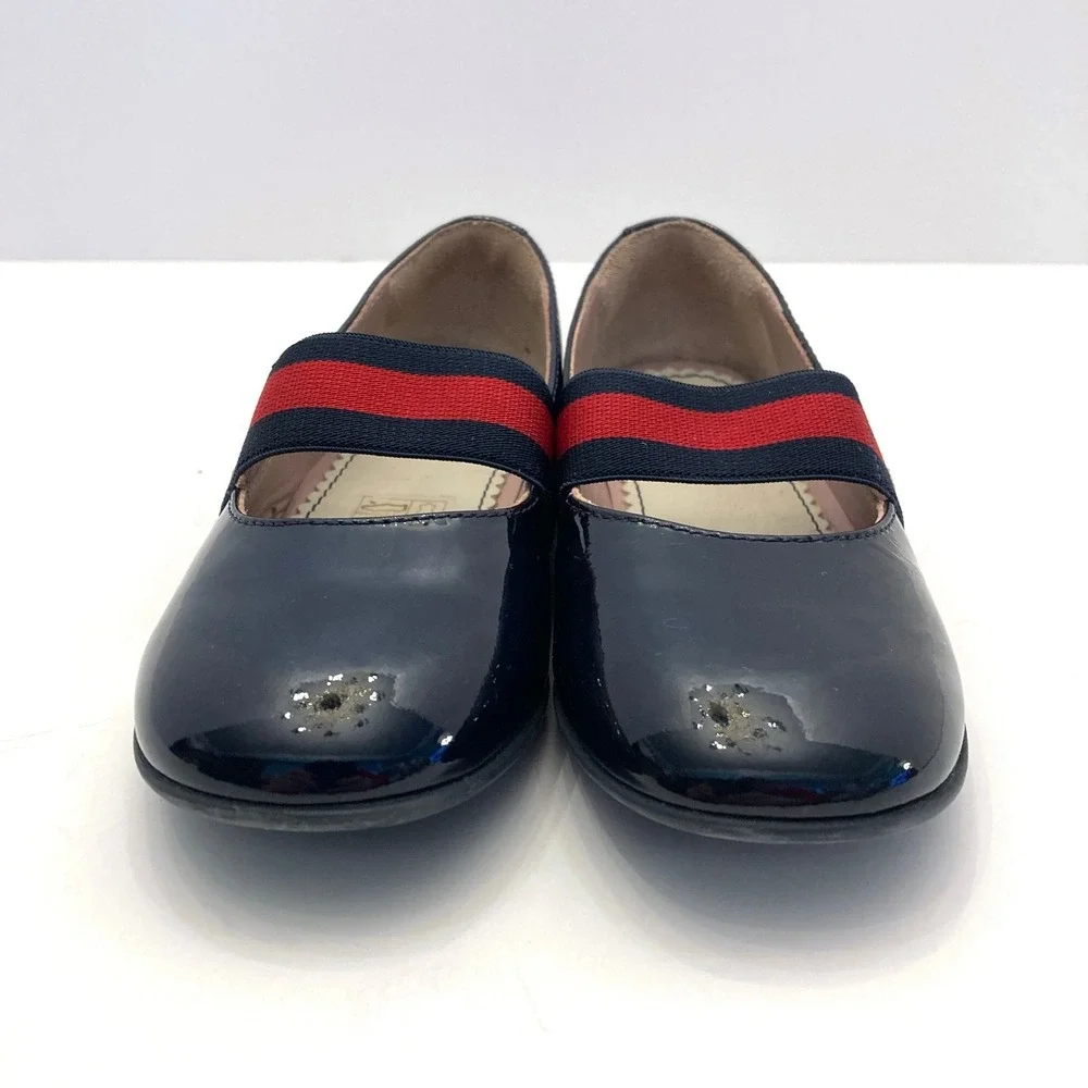 Gucci Navy Blue Patent Leather Mary Jane Shoes‎ Flats Toddler 6.5 EU 24 Box Bag